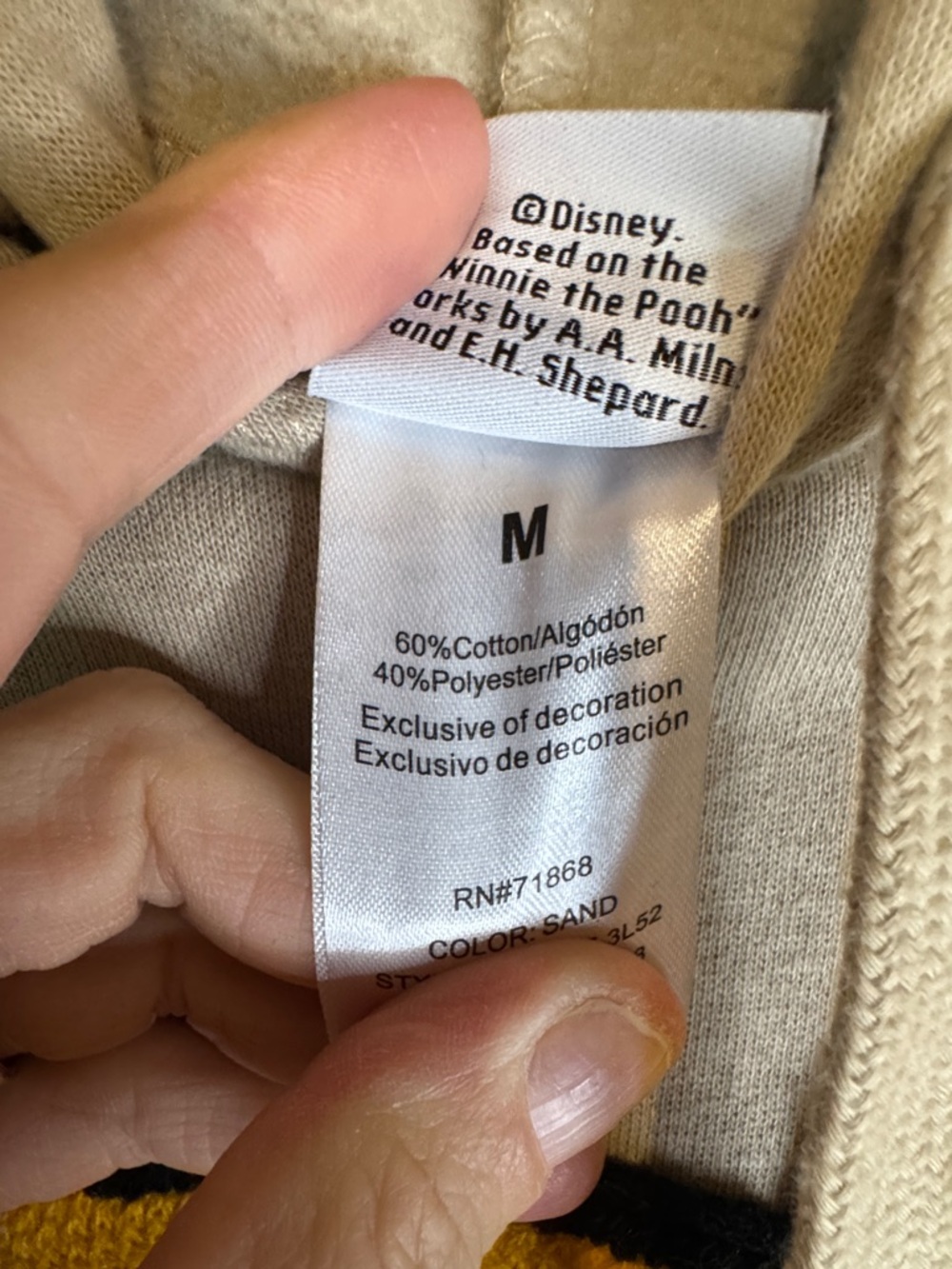 Cream Women's Pullover Hoodie with Yellow Winnie Bear Patch - Picture 3 of 5